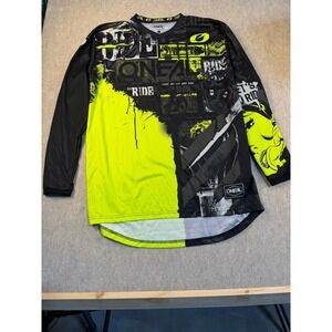 Oneal Motocross Jersey Mens Large Neon Yellow Black Graphic Long Sleeve MTB BMX